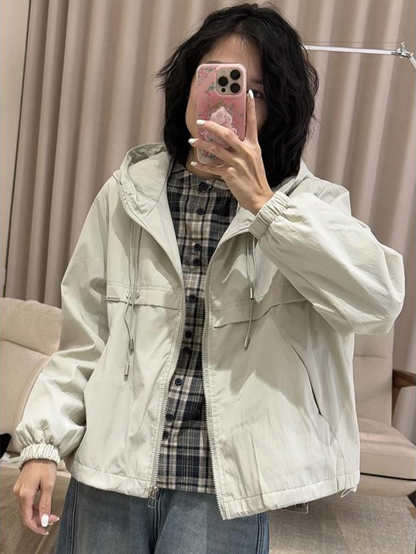 时尚百搭休闲拼接外套女2025春季新款韩版纯色连帽宽松女士上衣潮|undefined