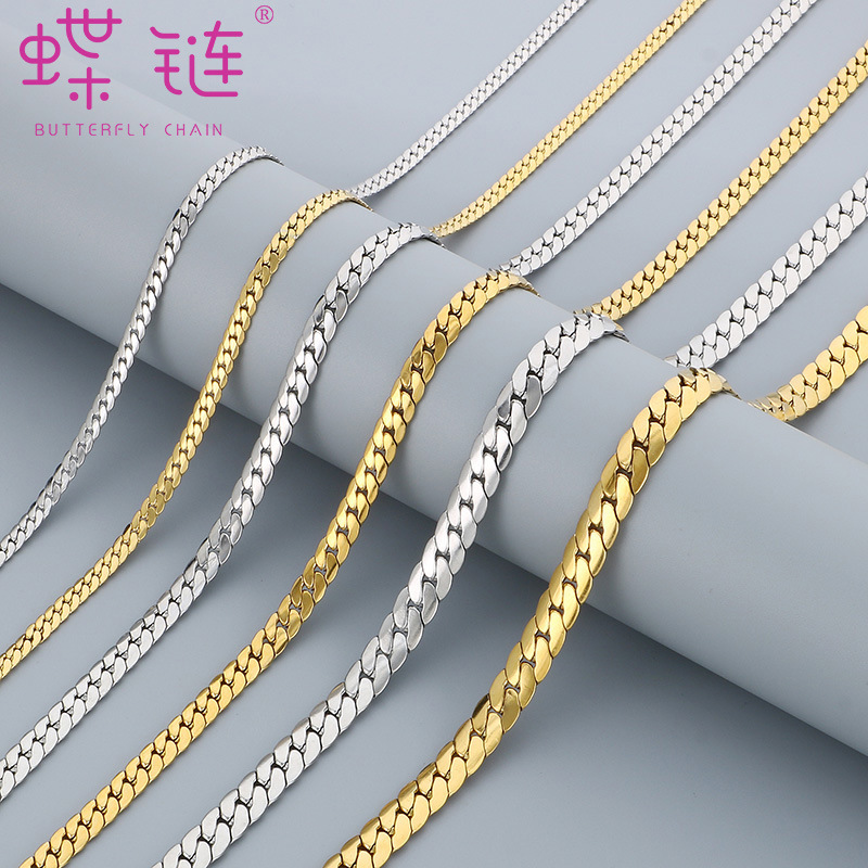 Fashion Titanium Steel Necklace Japanese Buckle Flat NK Chain Women's Necklace Ins Style Stainless Steel Figaro Chain Handmade Chain Decoration