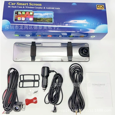Cross-border 12-inch driving recorder streaming media rearview mirror 4K HD wireless WiFi GPS track before and after double recording (Driving recorder) - c3carplay-smart-screen4k1080pwifi-foreign-trade-version