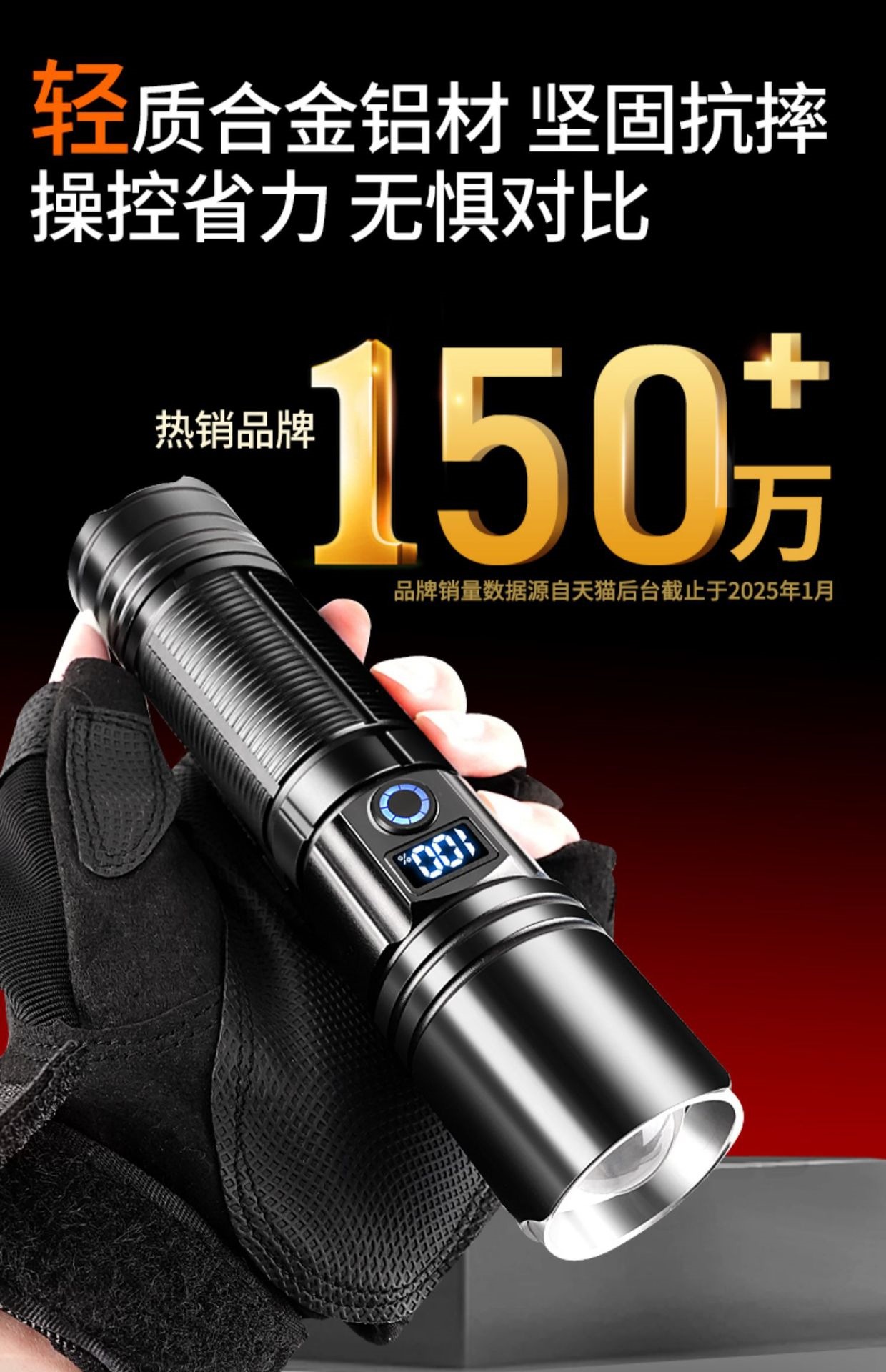 RuiNi high-brightness rechargeable flashlight, ultra-bright laser, portable, durable for outdoor patrol and home use, long-range beam