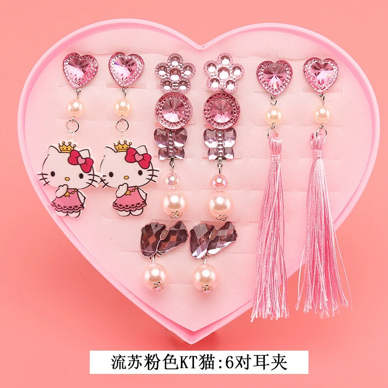 Children's ear clips, set for princess, cartoon accessory, no pierced ears, Birthday gift