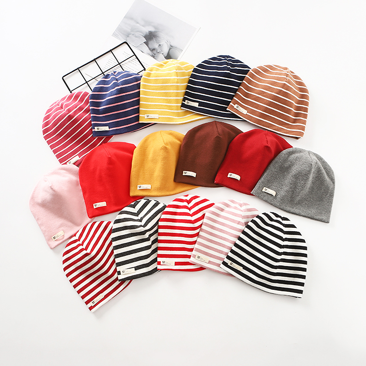 加工定制款 双层纯棉儿童帽子纯色条纹印花套头帽尺码可以选|ms