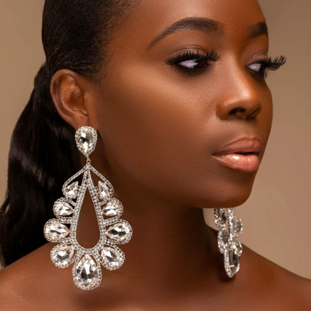 Retro Geometric Water Droplets Rhinestone Drop Earrings Crystal Earrings 1 Pair