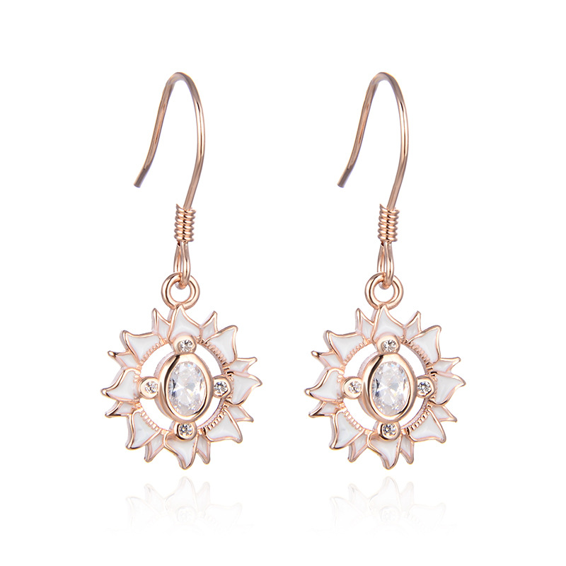 Estilo japonés y coreano simple pendientes frescos s925 plata esterlina personalidad creativa diamante-incrustado aceite goteo pendientes de loto para las mujeres