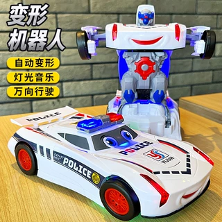 抖音儿童机器人变形玩具车电动警车灯光音乐万向小汽车男女孩礼物