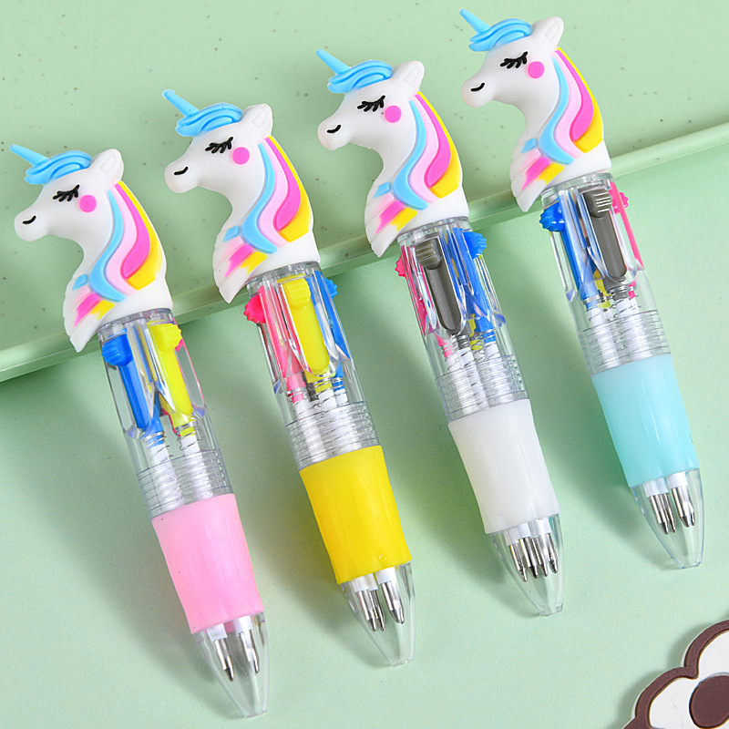 Caricatura lindo KT gato mini bolígrafo de cuatro colores multicolor en uno bolígrafo de cuentas de mano de color para estudiantes premios papelería al por mayor