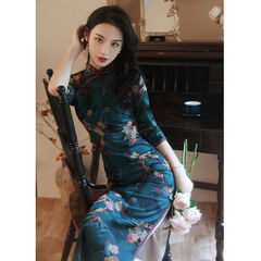 2025秋季年轻款旗袍女装中国风端庄优雅改良版旗袍连衣裙老上海女