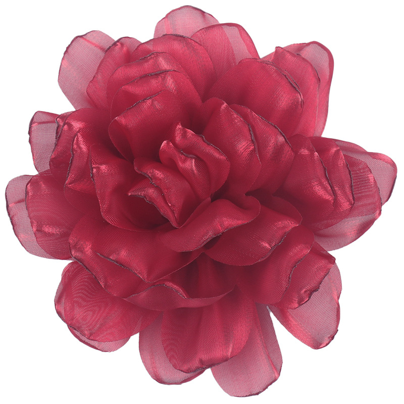 10CM 공장 재고 불타는 가장자리 꽃 원단 꽃 액세서리 동백 수제 재질 보석 헤어 핀 천 꽃