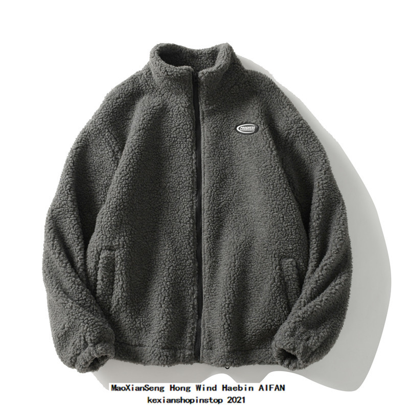 Otoño e Invierno de la moda nacional de lana de cordero de terciopelo de algodón acolchado abrigo suelto BF hombres y mujeres pareja desgaste collar abrigo engrosado abrigo de algodón acolchado color sólido todo a juego