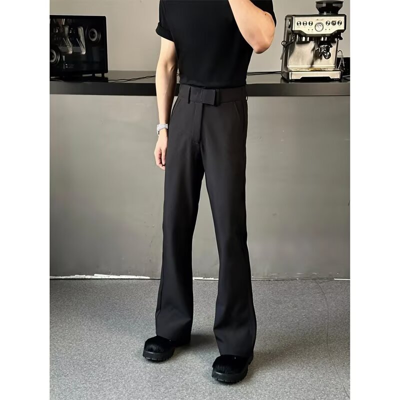 Men's Spring and Summer Thin Ice Silk Loose Straight Casual Wide-Leg Dress Pants with a Slight Flare and Drape, Quick-Drying