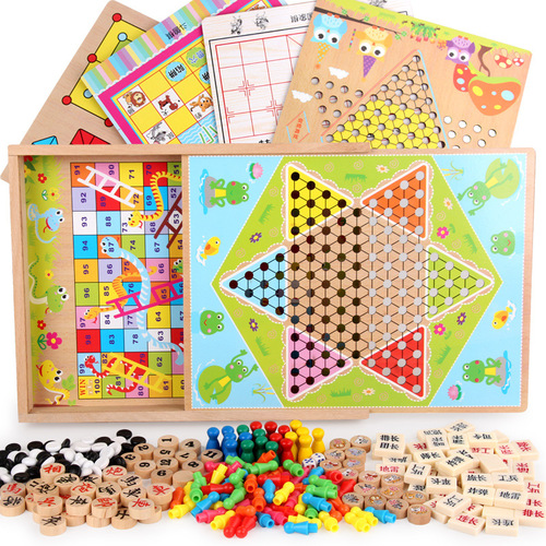 Manufacturer wholesale children's wooden multifunctional chessboard all-in-one multifunctional early education educational chess tabletop game