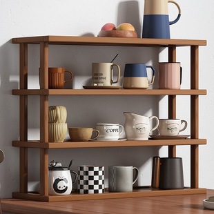 Desktop Storage Rack, Simple Cup and Water Cup Storage Rack on the Table, Small Multi-Layer Bamboo Partition for Placing Things on the Countertop