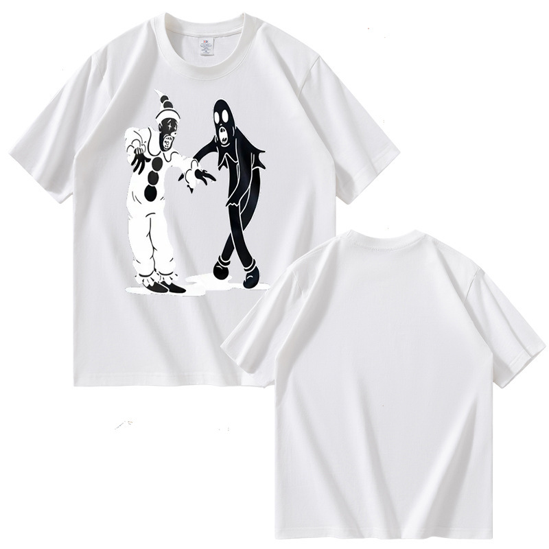 230g Cotton Loose Men's and Women's Pure Cotton Sweat-Absorbent Short-Sleeved T-Shirt Tops Cross-Border New Funny Clown and Ghost Combination