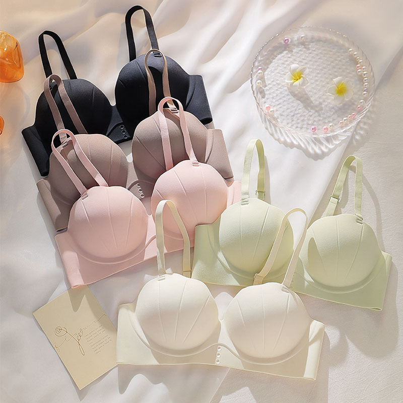 Smooth shell-shaped hand cup痕less bra women聚拢gather candy simple breathable comfortable one-piece bra