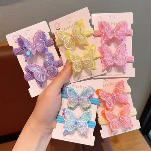 Children's Korean-style cute sequin butterfly hair ring headwear girls' sweet hair rope little girl's hair band towel ring hair accessories