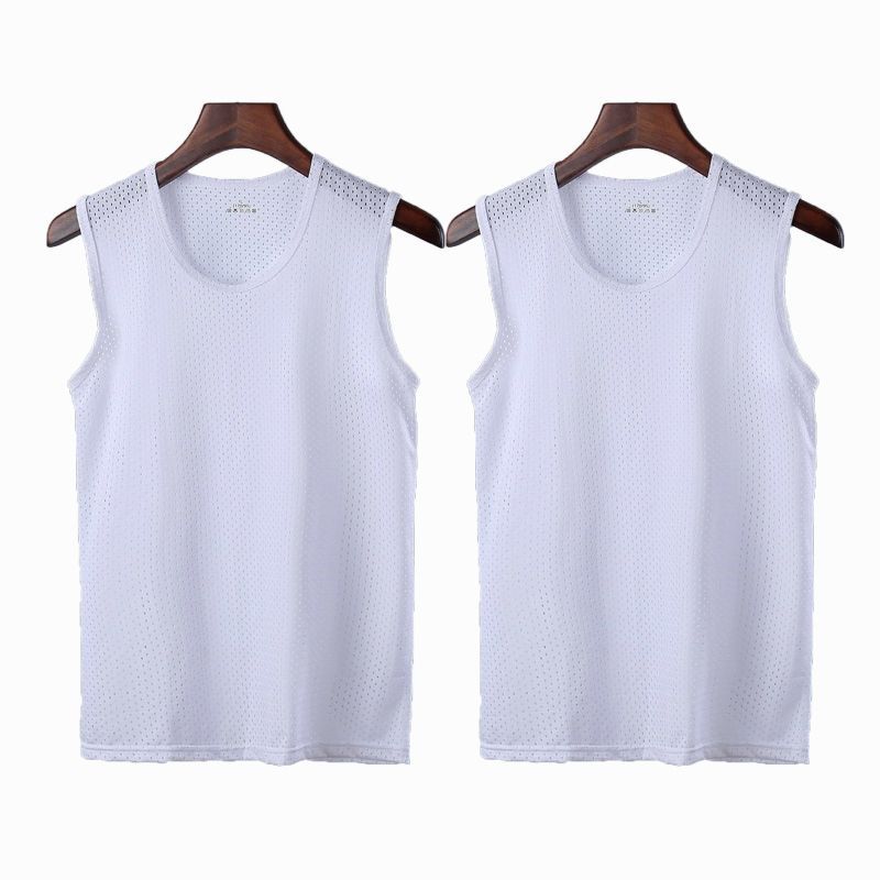 Chaleco de malla hombre deportivo ventilado hueco hielo rápido de verano camiseta sin mangas hombro amplio fábrica delgada comercio exterior al por mayor