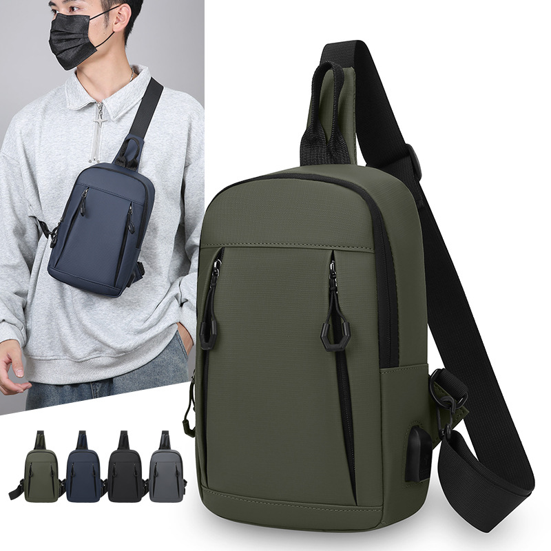 Otoño y invierno nuevo tipo de bolso de pecho de hombre multifuncional cargable USB bolso portátil de hombro para viajar bolso de mano versátil