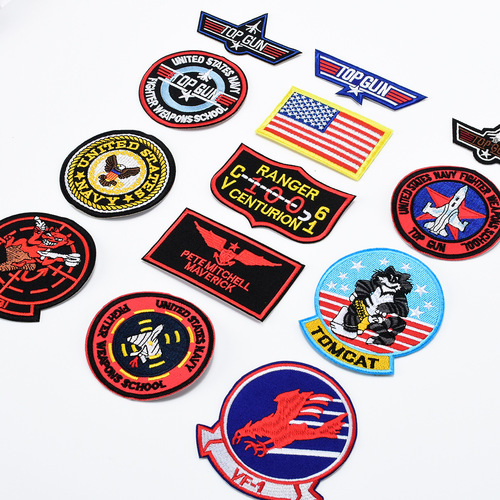 Ya Embroidery Amazon Supply TOP GUN Top Gun Flying Chest Strip Adhesive Embroidered Cloth Label Velcro Seal