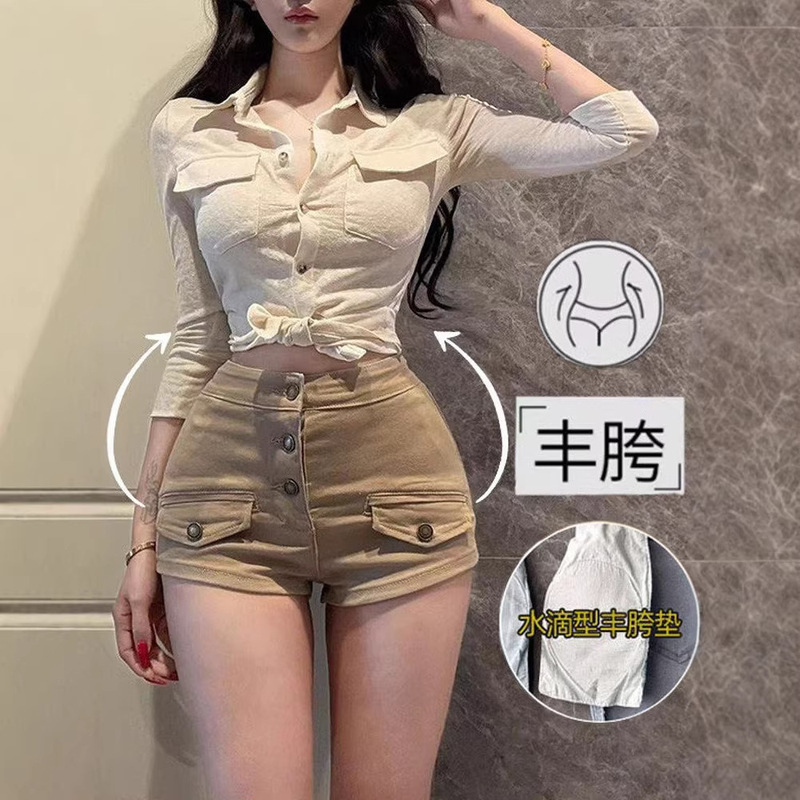 Pure Desire Hip-Enhancing Denim Shorts for Women 2026 Summer New Style Multi-Button High-Waisted Slim-Fit Bodycon Hot Pants for Women High-Waisted Pure Desire Hip-Enhancing Denim Shorts for Women 2026 Summer New Style Multi-Button High-Waisted Slim-Fit Bodycon Hot Pants for Women High-Waisted