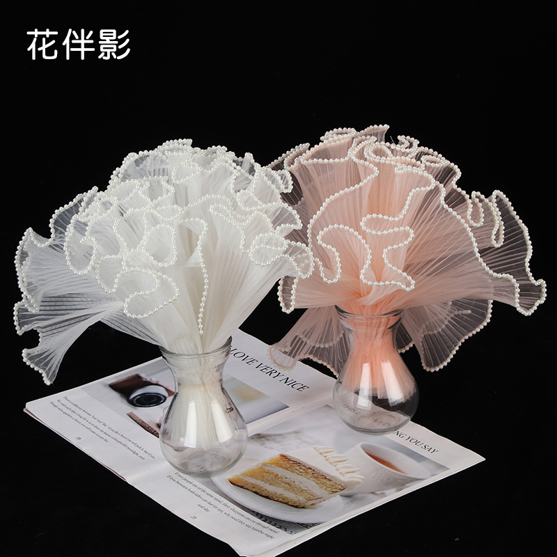 Flower Shadow estilo coreano Pearl spray hilo de malla de embalaje de flores malla hilo plisado material de envoltura de flores suministros de la tienda de flores