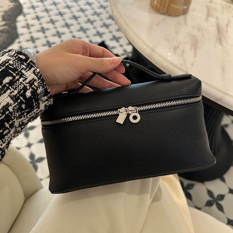 Top-layer cowhide LP19 lunchbox bag, simple hand-held small square bag, fashionable and versatile, high-end feel, single shoulder crossbody bag for women
