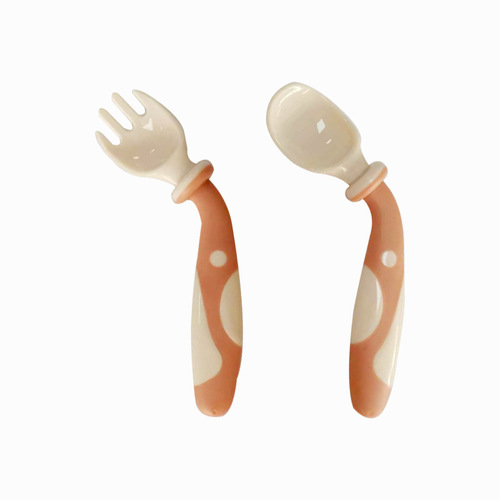New children's twisting fork and spoon set, portable baby food tableware, learning eating spoon, bendable spoon