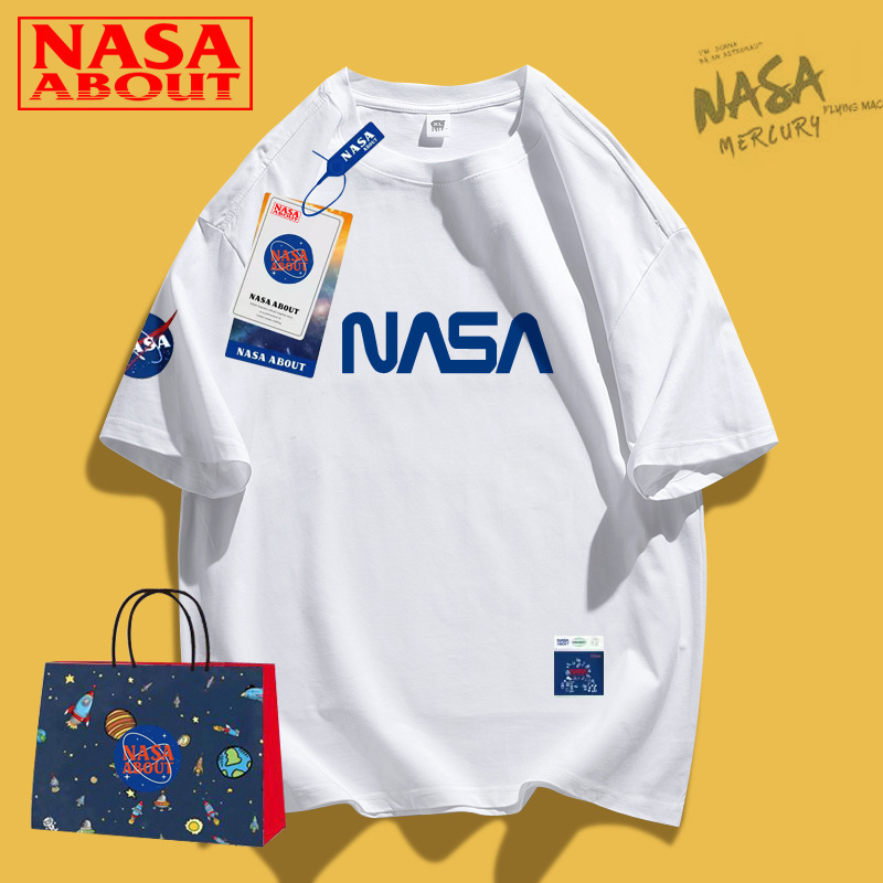 NASA Joint White Short-sleeved T-shirt Men's Summer Ins All-match Couple Clothing Loose Trendy Brand Letter Half-sleeved Top