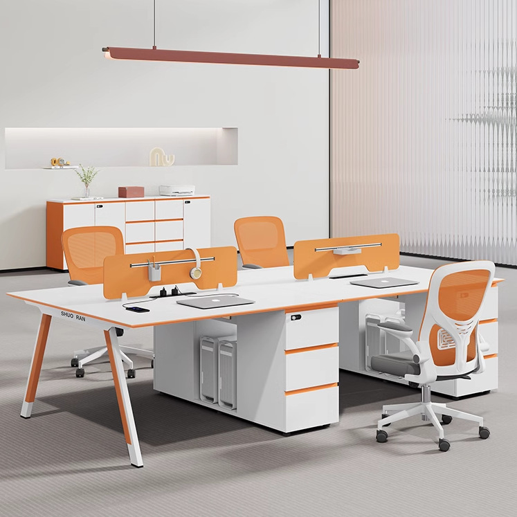 Handle-Free Staff Desk and Chair Combination Simple Modern Desk and Chair Combination 24/6/8 Person Four-Station Desk
