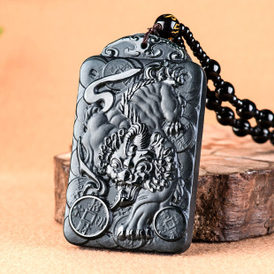 Natural old material Hetian jade ink jade brave jade pendant domineering men's and women's necklace pendant jade brand high-end