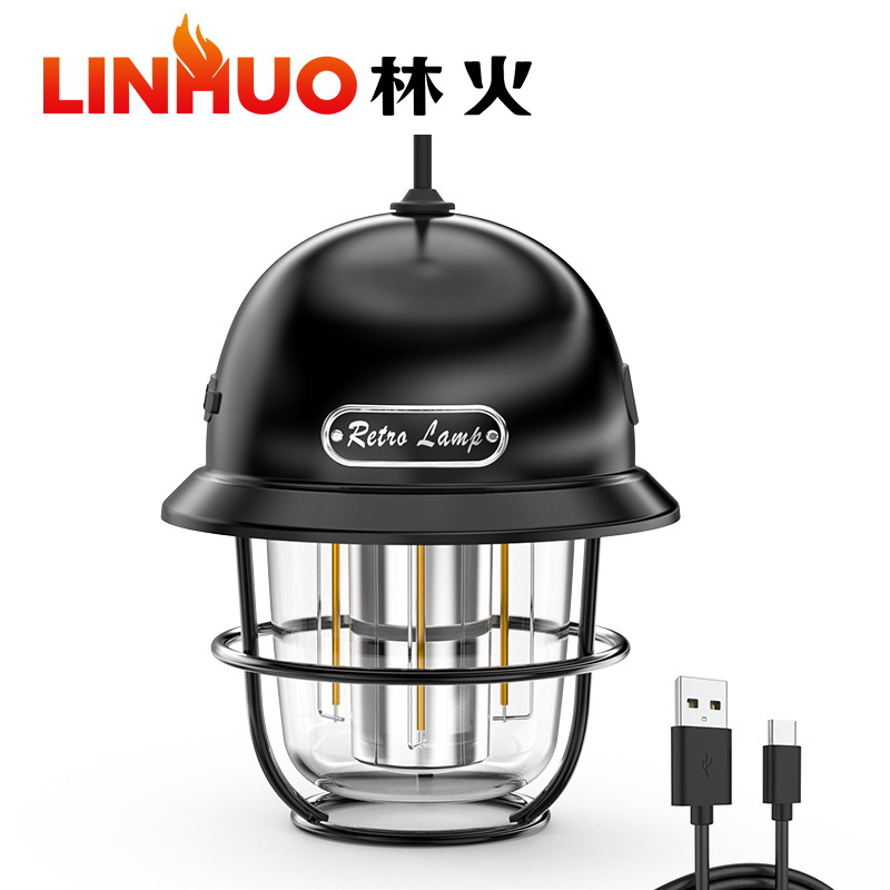 Nueva iluminación al aire libre camping luz de carga usb retro linterna camping luz atmósfera luz tienda de campaña led camping luz