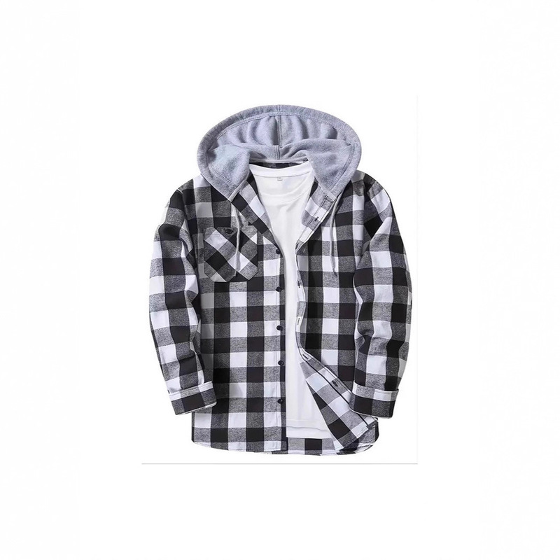 2026 New Amazon Flannel Plaid Hooded Shirt European and American Size Single Pocket Hooded Shirt for Men 2026 New Amazon Flannel Plaid Hooded Shirt European and American Size Single Pocket Hooded Shirt for Men