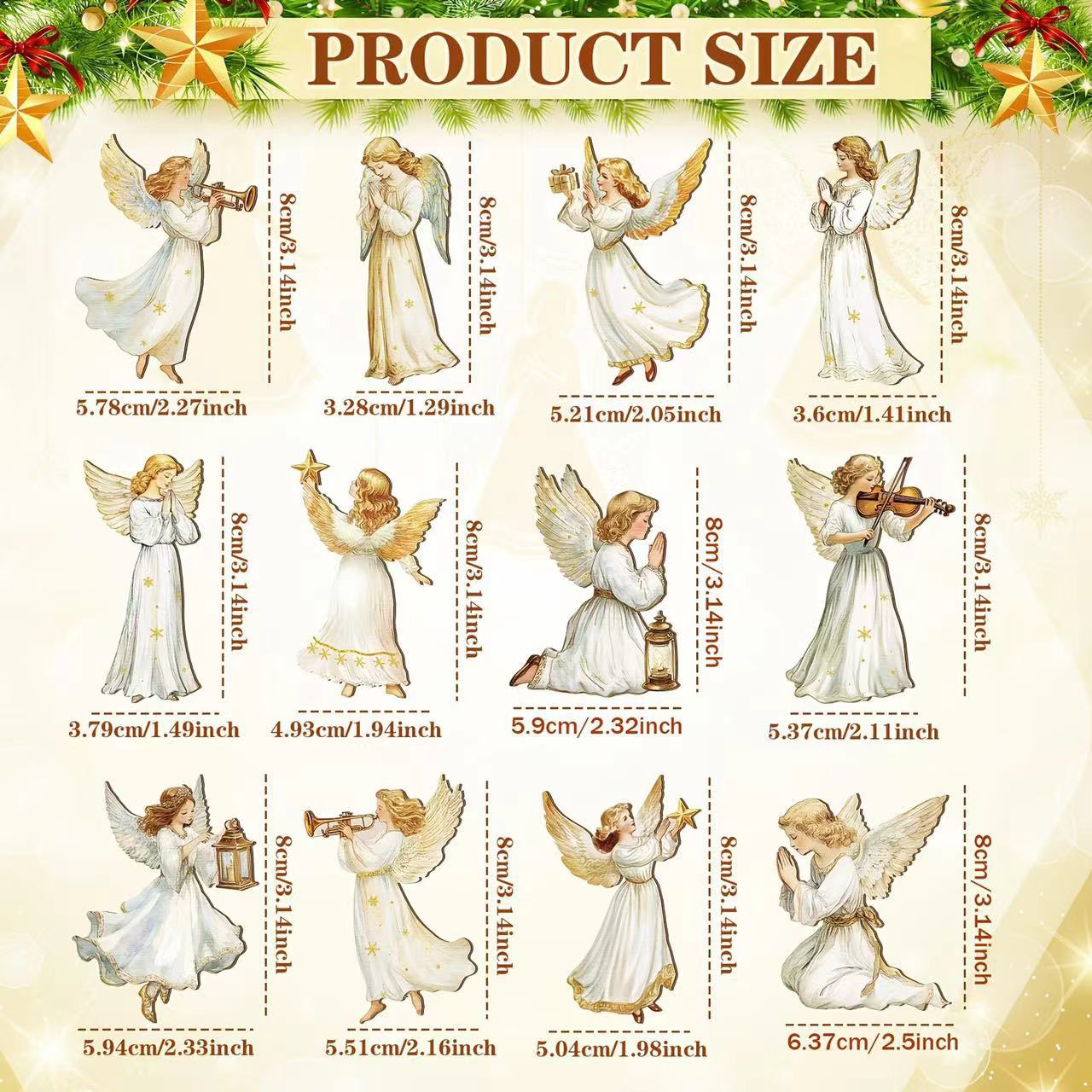 Colgante 12 piezas Victoria Angel Wood Decoration Set Decoración festiva tradicional Decoración del hogar y ventanas