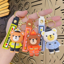 现货速发交警小熊钥匙扣挂件卡通消防员公仔包包小挂件电玩城礼品