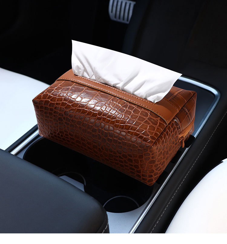 Car tissue box, high-end crocodile pattern armrest box, seat back tissue storage box, new creative multifunctional tissue box