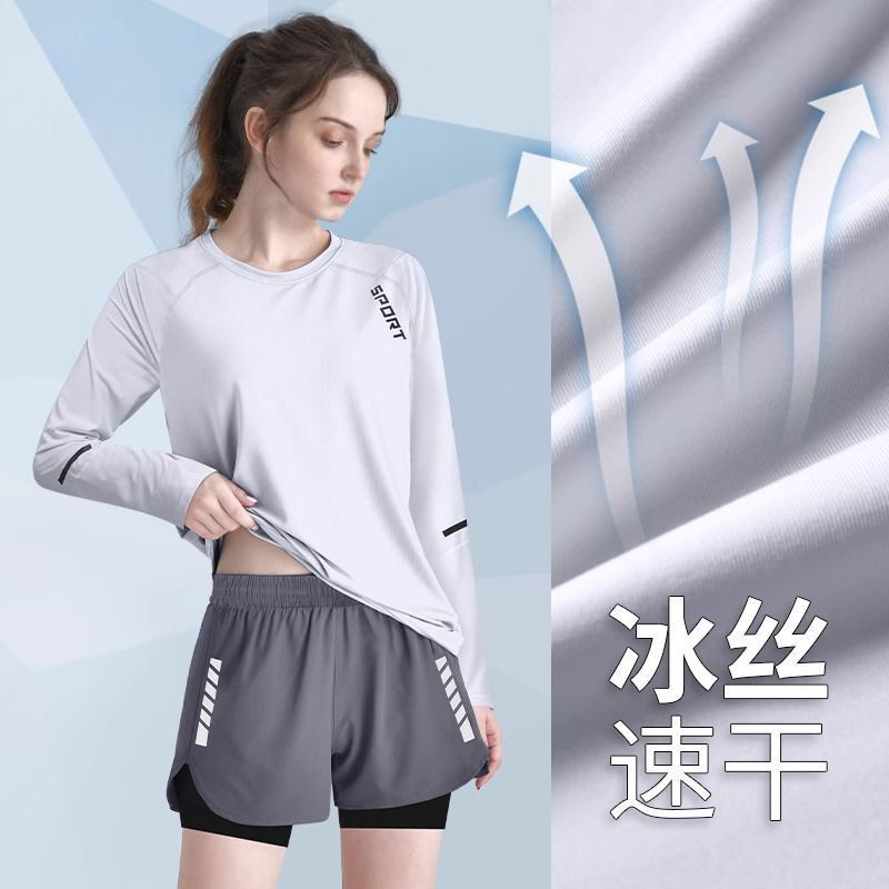 Ice Silk Long-Sleeved Quick-Drying Clothing for Women, Summer Thin Sun Protection T-Shirt, Sports Top, Large Size, Loose Fit, Mountaineering, 2026 New Style