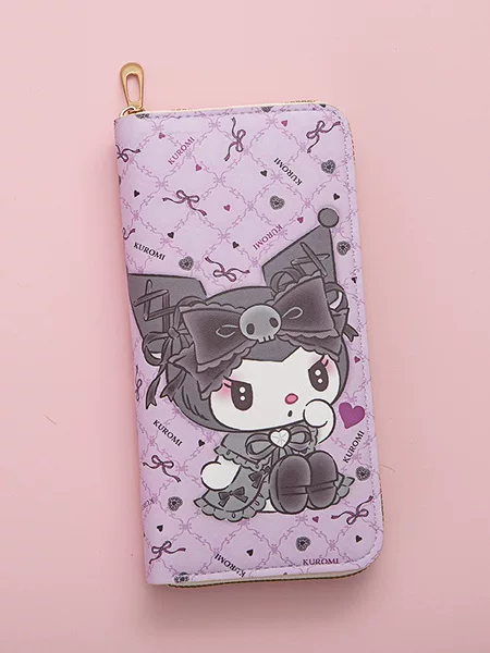 Long Wallet Female Student Cartoon Kuromi Fresh New Large Capacity Mobile Phone Wallet Zipper Card Holder Clutch Bag