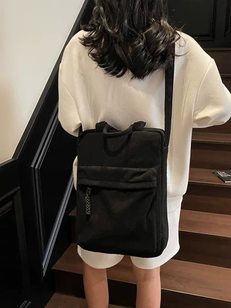 Cross-Border Trendy Corduroy Texture Computer Bag New Korean Style Simple Street Trend Large Capacity Casual Shoulder Bag for Women
