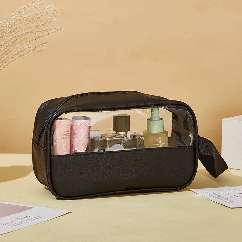 Capacious waterproof cosmetic bag PVC, polyurethane handheld organizer bag for traveling