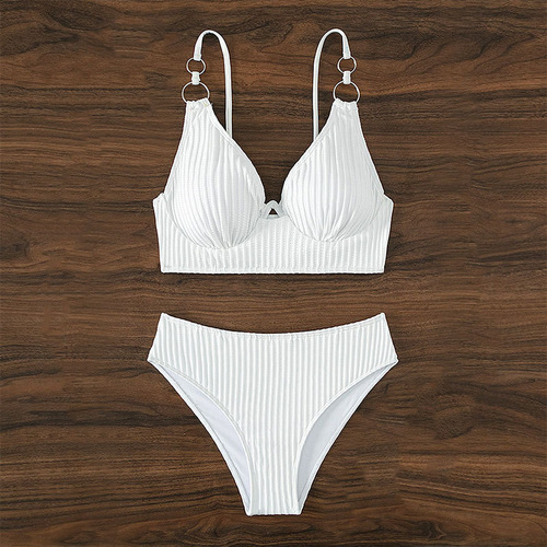 2024 New European and American Pure Color Bikini Swimwear Women's Amazon Sexy One-Piece High Waist Beach Bikini 