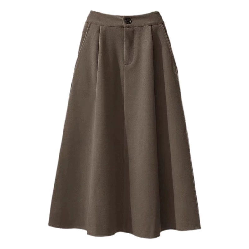Шерстяная юбка А-силуэта с высокой талией в стиле Хепберн, новая элегантная юбка-парасолька для осени и зимы, шерстяная плиссированная юбка средней длины