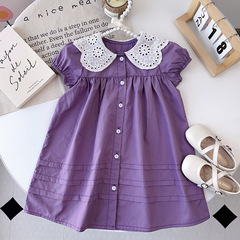 Summer New Arrival Korean Style Girls Baby Floral Collar Princess Dress Cotton Fabric Thin Breathable Doll Dress