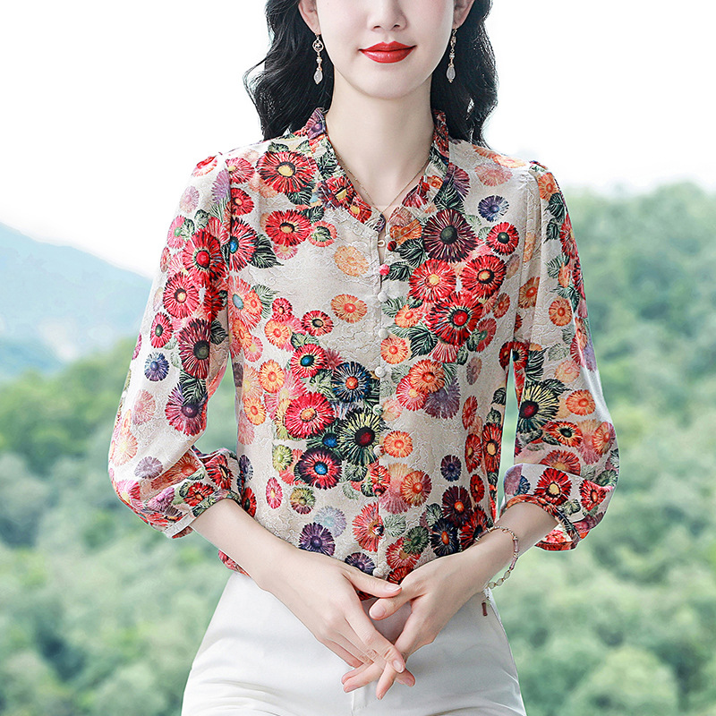 Real Shot Chiffon Shirt New Retro Hong Kong Style Elegant Silk Top Women's All-match Loose Belly Covering Shirt