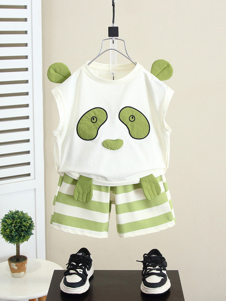 5607 Traje de verano para bebé Vestido de verano para niño Panda delgado sin mangas 2025 Nuevo chaleco de moda de verano para niños