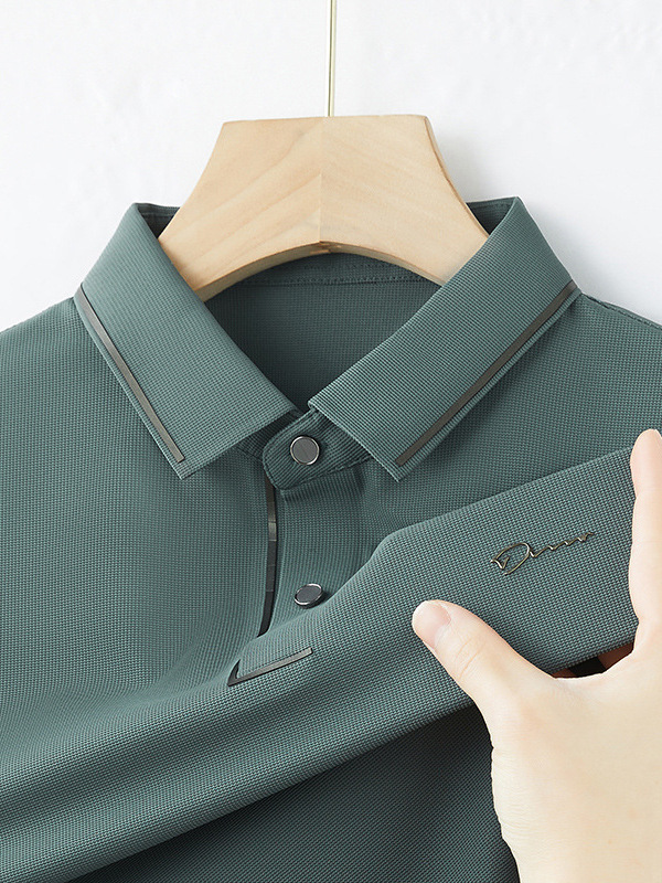 夏の新型男性半袖poloシャツ無痕無熱高級ファッション襟tシャツ中年抗シワ氷糸