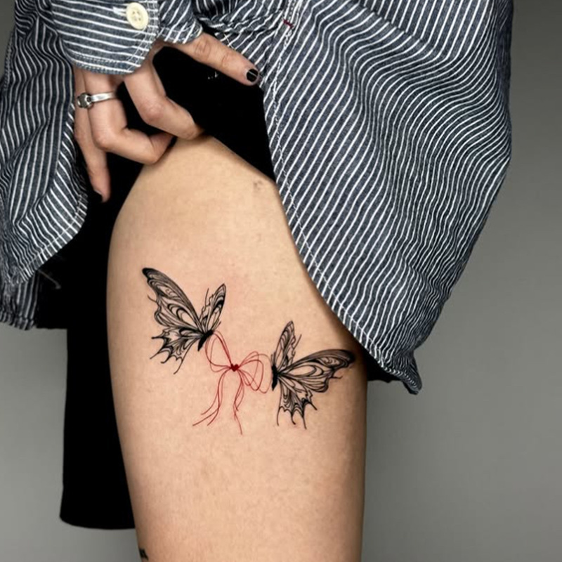 Cross-Border New Bow Twin Butterfly Tattoo Stickers Waterproof Long-Lasting High-End Sexy Temporary Tattoo Stickers