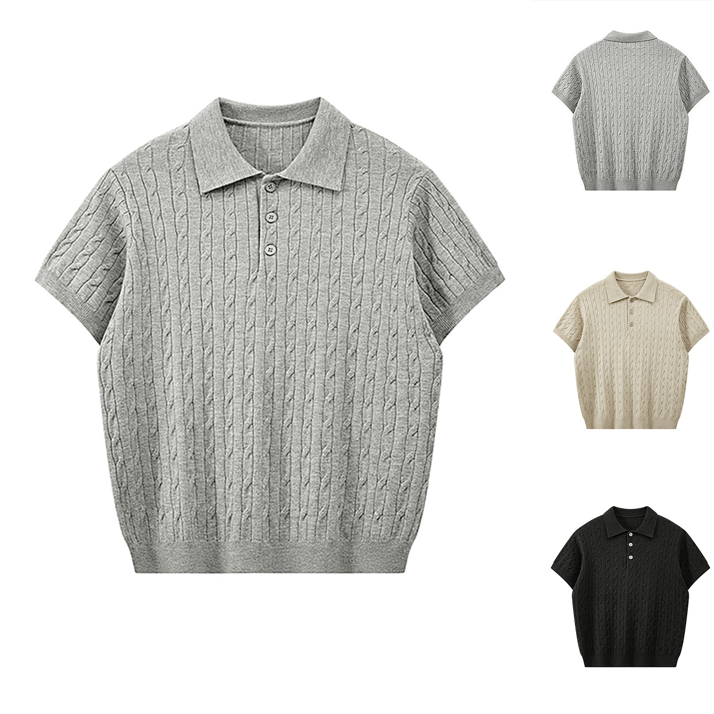 Polo camiseta de punto camiseta de manga corta camiseta de hombre solapa texturas de torsión viejos viento de hielo de verano fábrica transfronteriza al por mayor