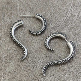 欧美新款个性时尚创意章鱼耳环假螺旋锥形朋克风女士鱿鱼合金耳饰