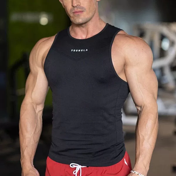 YOUNGLA New Summer Men Sports Running Casual Vest Printed Stretch Breathable Fitness Top