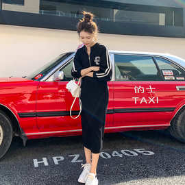 跨境大码女装2024秋冬加绒加厚过膝长款长袖卫衣女外套胖mm200斤