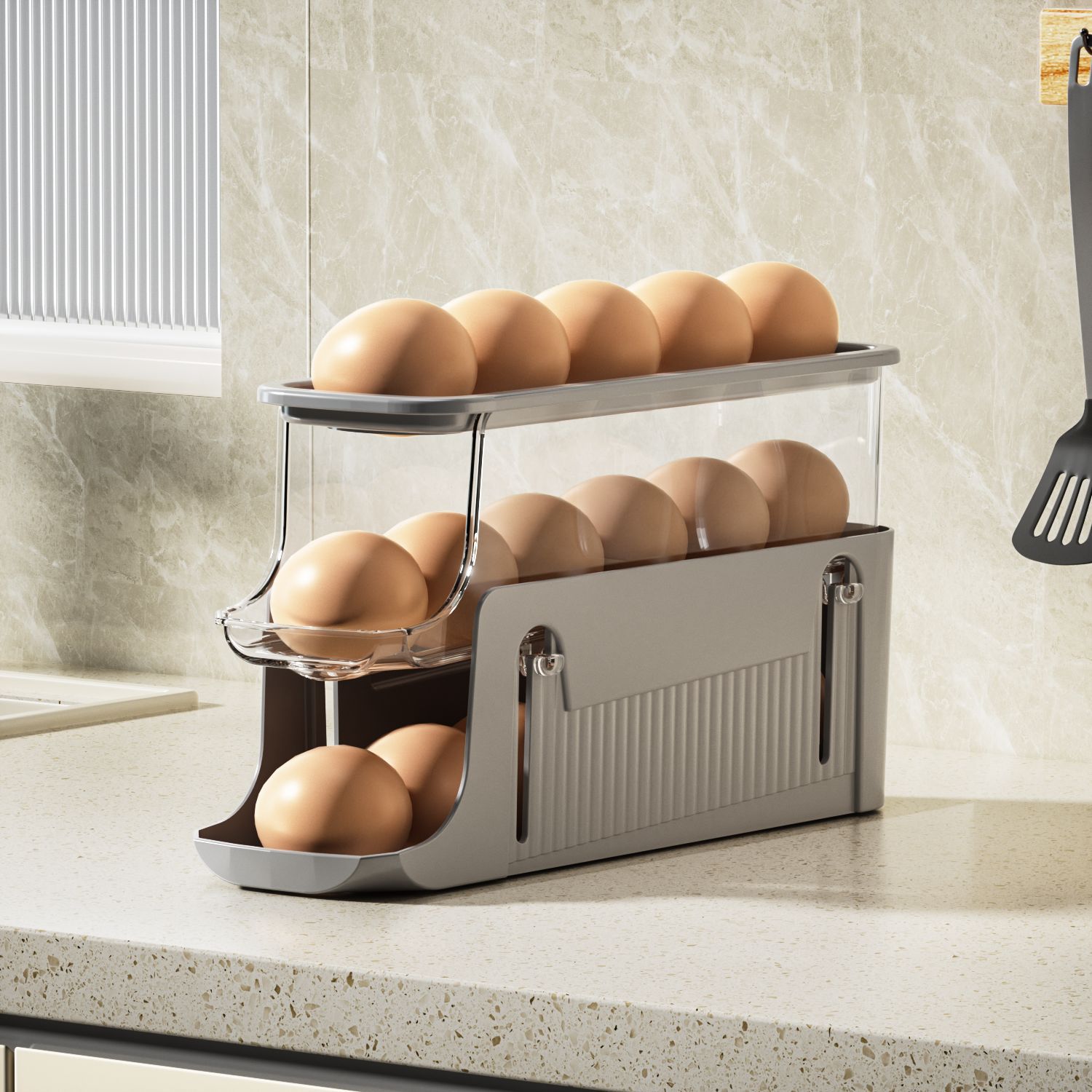 Caja de almacenamiento de huevos rodante, puerta lateral especial para refrigerador, soporte para estantes de huevos, cocina, artefacto de acabado de huevos retráctil